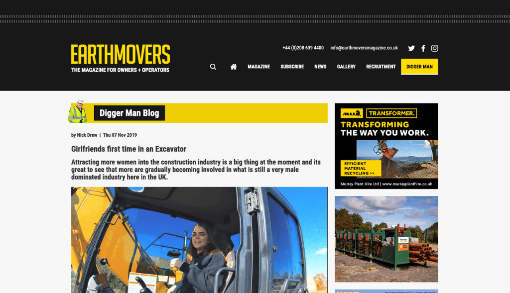 Earthmovers: Girlfriends first time in excavator